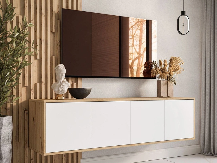 Szafka RTV pod telewizor wisząca z drzwiczkami Vivance Biały i dąb artisan