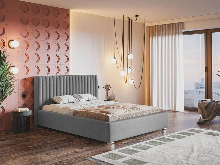 Łóżko tapicerowane z pojemnikiem i stelażem 160x200 Toscania Szare