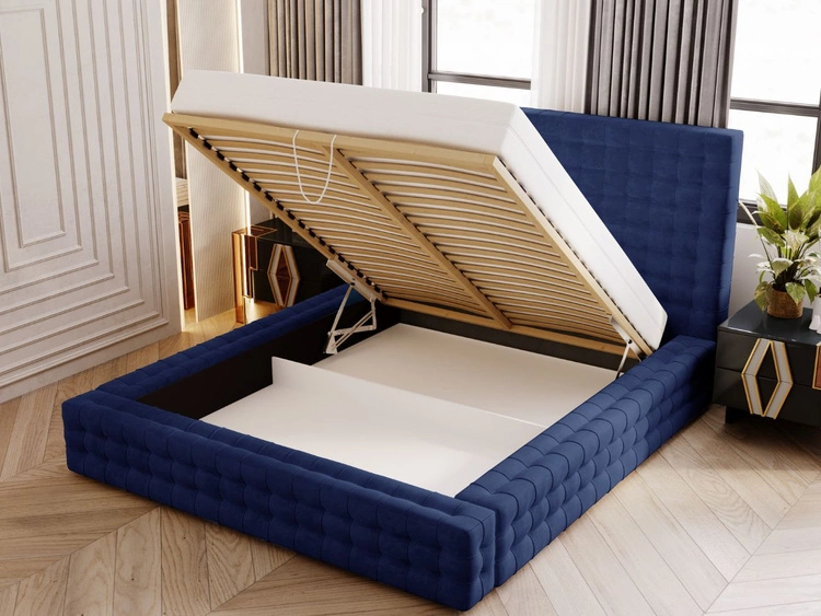 Łóżko tapicerowane z pojemnikiem i stelażem 120x200 Barbados Niebieskie