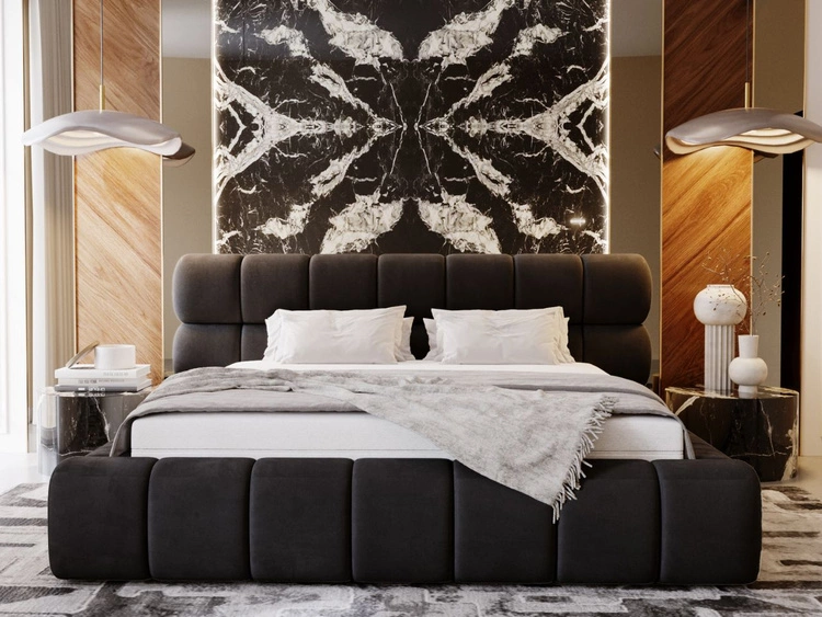 Łóżko tapicerowane z pojemnikiem i stelażem 140x200 Mellow Czarny