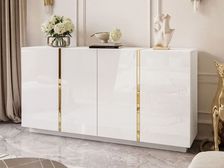 Czterodrzwiowa komoda 158 cm w stylu glamour Lunelie biały połysk