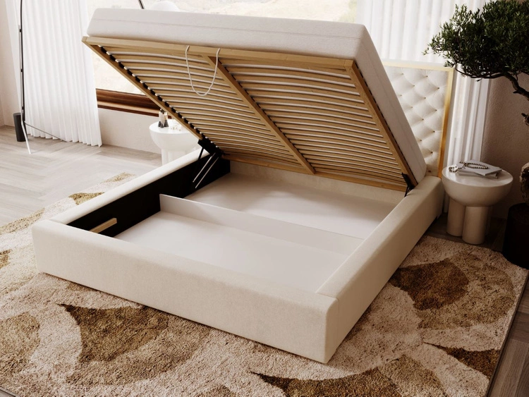 Łóżko tapicerowane z pojemnikiem i stelażem 120x200 Bonito Beżowy