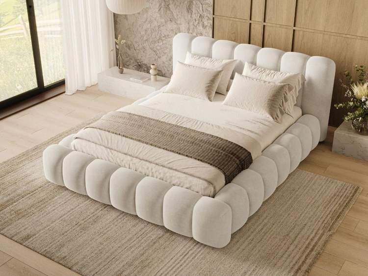 Łóżko tapicerowane z pojemnikiem i stelażem 180x200 Averia Beżowy