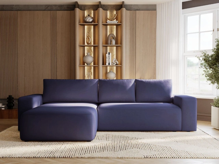 Narożnik L Lewy z funkcją spania i pojemnikiem Tazones Granatowy