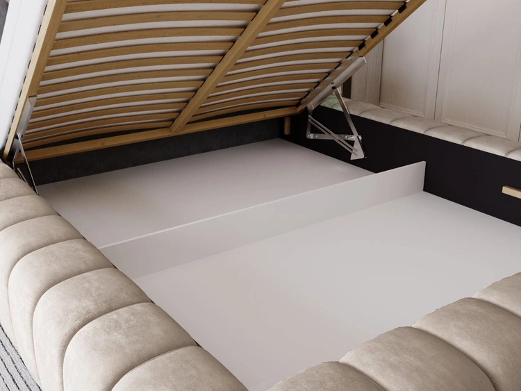 Łóżko tapicerowane z pojemnikiem na pościel i stelażem 140x200 Italia Beżowe