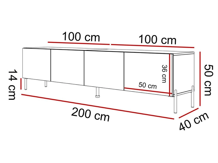 Szafka RTV pod telewizor z drzwiczkami na czarnych nóżkach 200 cm Nodoo Beton