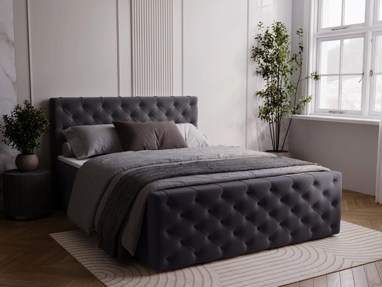 Łóżko kontynentalne z pojemnikiem na pościel 160x200 Montego Ciemnoszare