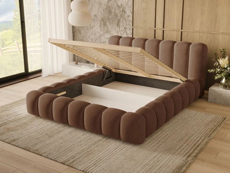 Łóżko tapicerowane z pojemnikiem i stelażem 160x200 Averia Brązowy