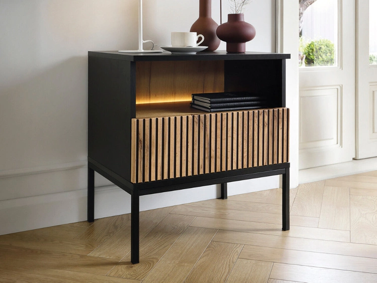 Stolik nocny z szufladą i oświetleniem LED Deo Dąb Wotan