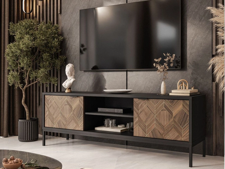 Szafka pod telewizor z drzwiczkami Tavio Czarna