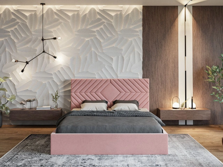 Łóżko tapicerowane z pojemnikiem i stelażem 140x200 Loris Różowe