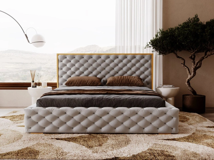 Łóżko tapicerowane z pojemnikiem i stelażem 180x200 Wave Szary