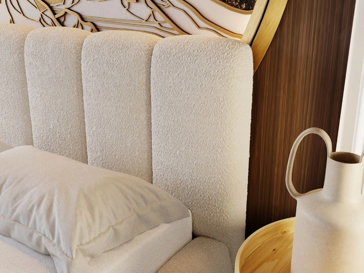 Łóżko tapicerowane bez pojemnika ze stelażem 180x200 Cloud w tkaninie bouclé Beżowe