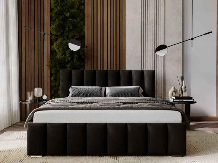 Łóżko tapicerowane z pojemnikiem i stelażem 140x200 Neos Czarne