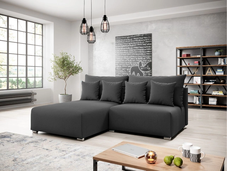 Narożnik L Lewy z funkcją spania i pojemnikiem Ronni Ciemny szary