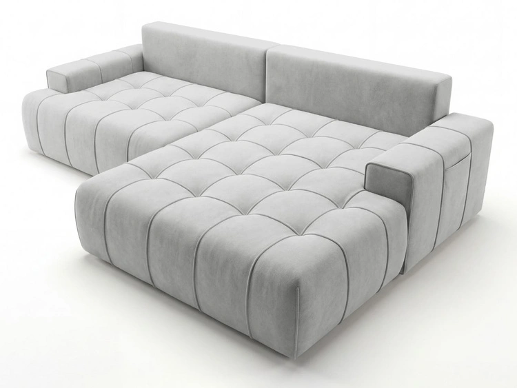 Narożnik L z funkcją spania i pojemnikiem Tulio prawy szary