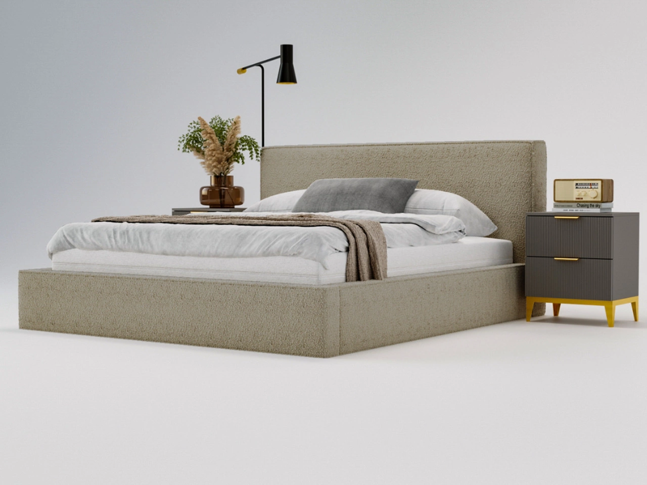 Łóżko tapicerowane z pojemnikiem i stelażem 180x200 Monaco Beżowe