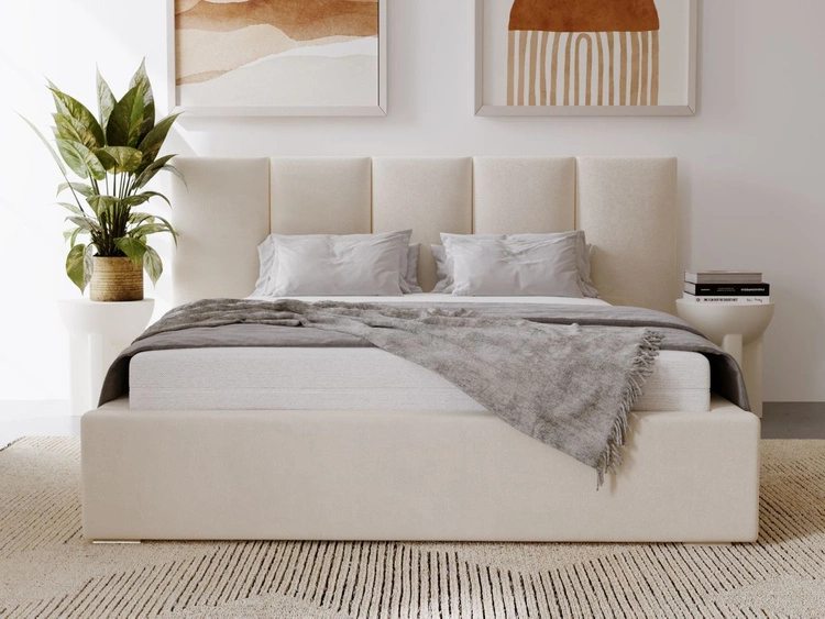 Łóżko tapicerowane z pojemnikiem i stelażem 140x200 cm Lizbona Beżowe