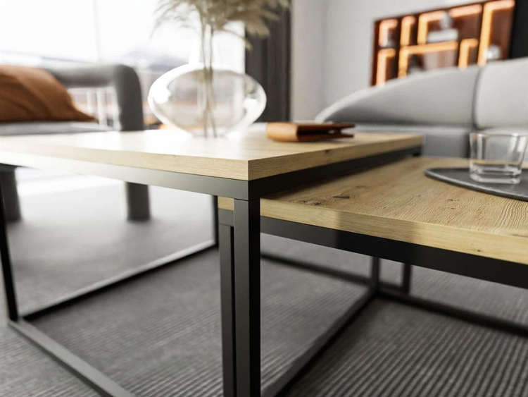 Stolik kawowy na czarnym stelażu Asumi Dąb Artisan 36x42