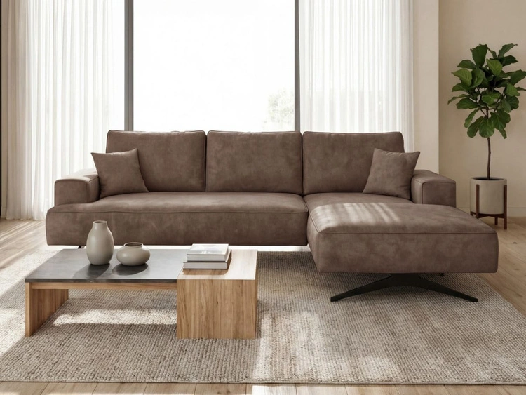 Narożnik L Prawy na metalowych nóżkach Leto brązowy