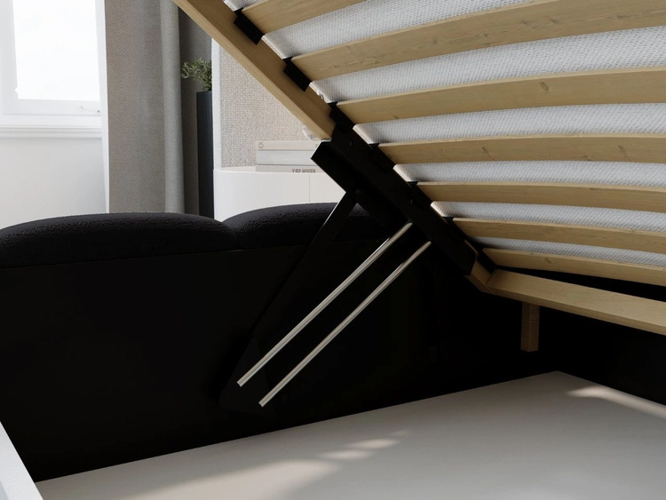 Łóżko tapicerowane z pojemnikiem i stelażem 160x200 Modo Czarne