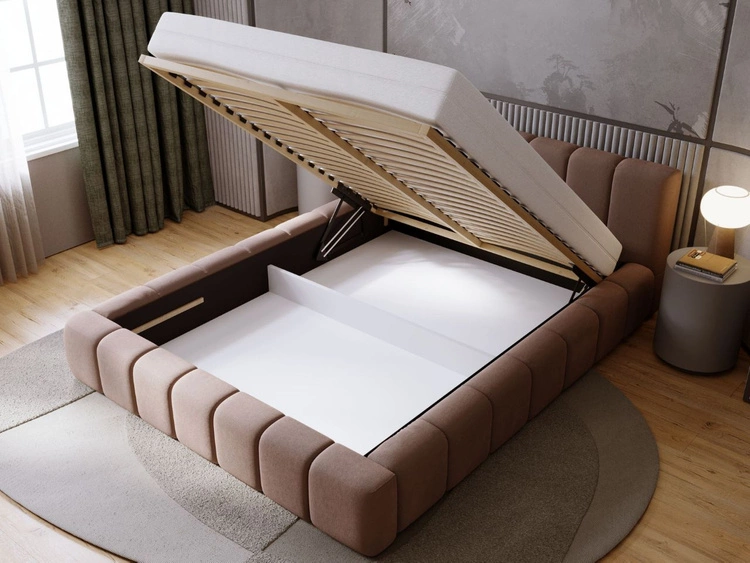 Łóżko tapicerowane z pojemnikiem i stelażem 160x200 Orio Brązowy