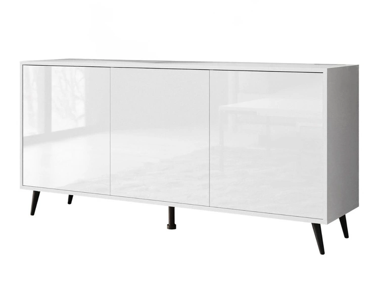 Trzydrzwiowa komoda 154 cm w stylu glamour na czarnych nogach Vivance biały połysk
