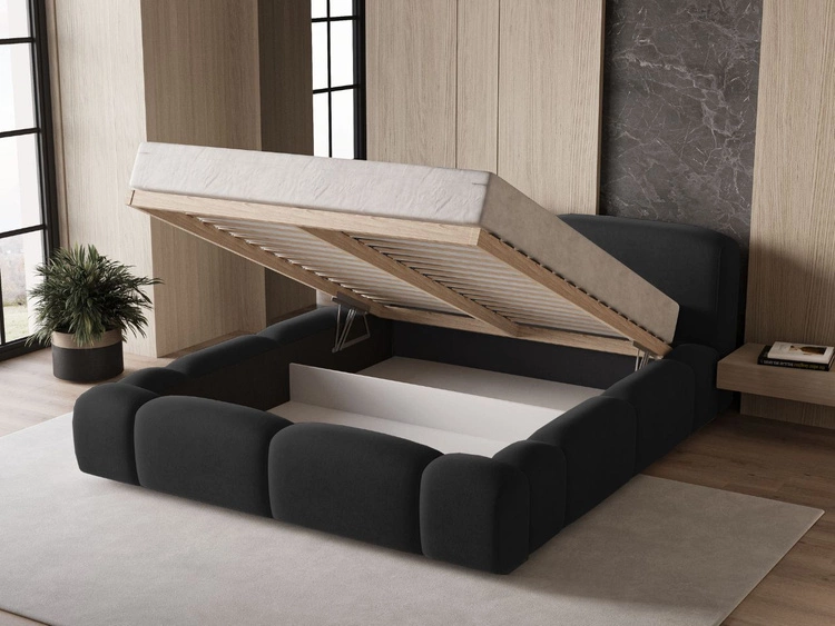 Łóżko tapicerowane z pojemnikiem i stelażem 120x200 Aubi Czarne