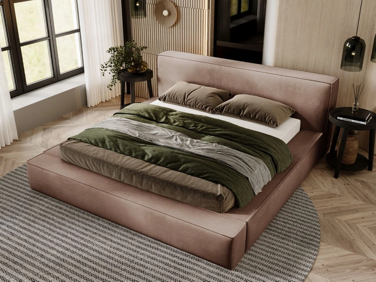 Łóżko tapicerowane z pojemnikiem i stelażem 140x200 Mali Brązowe