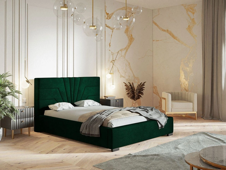 Łóżko tapicerowane z pojemnikiem i stelażem 160x200 Tesis Ciemnozielone