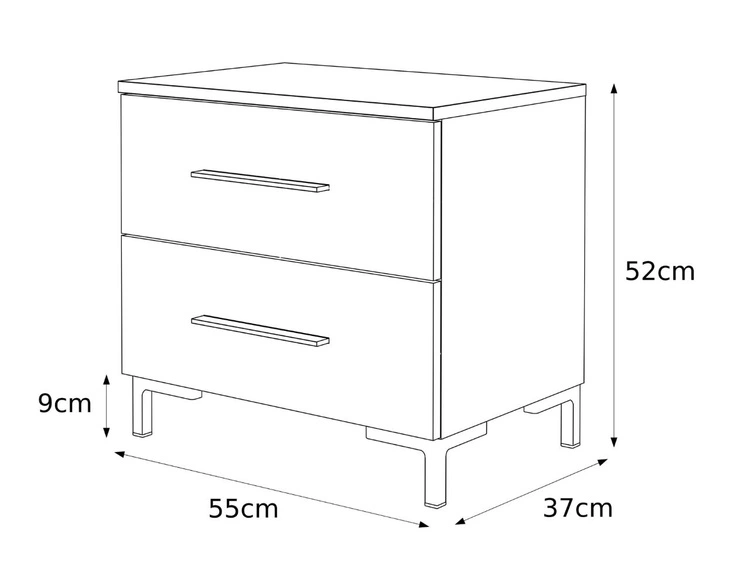Stolik nocny z szufladami na złotych nogach Nuveo Czarny połysk