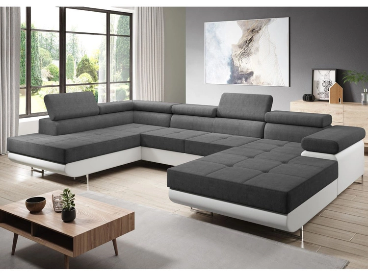 Narożnik U lewy z funkcją spania i pojemnikiem Solam U Grafit, Biały