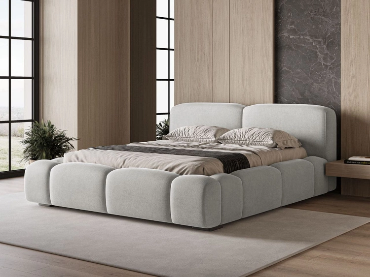 Łóżko tapicerowane z pojemnikiem i stelażem 180x200 Aubi Szare