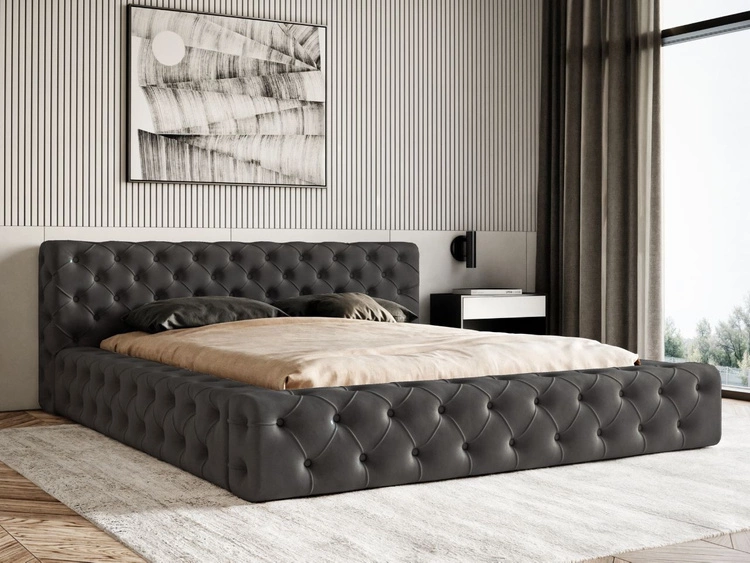 Łóżko tapicerowane z pojemnikiem i stelażem 120x200 cm Palini Czarne