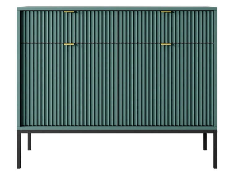 Komoda z drzwiami i szufladami Amber zielona na czarnych nogach
