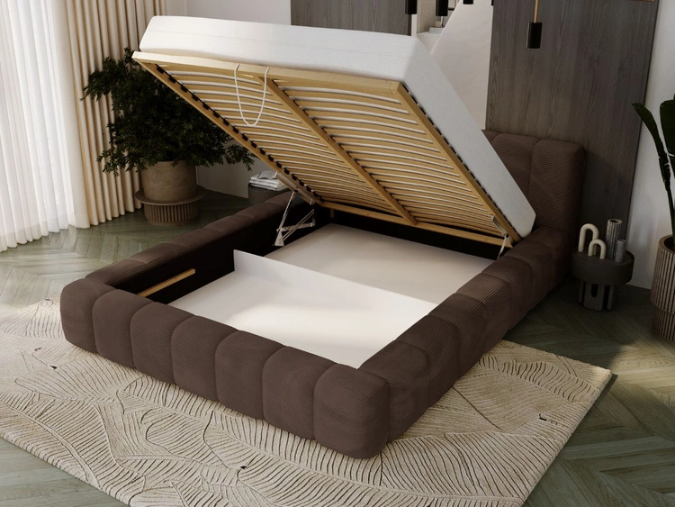 Łóżko tapicerowane z pojemnikiem na pościel 180x200 Ibiza Brązowe