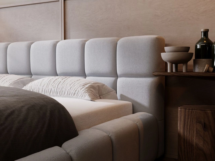 Łóżko tapicerowane z pojemnikiem i stelażem 160x200 Alicante Jasny szary