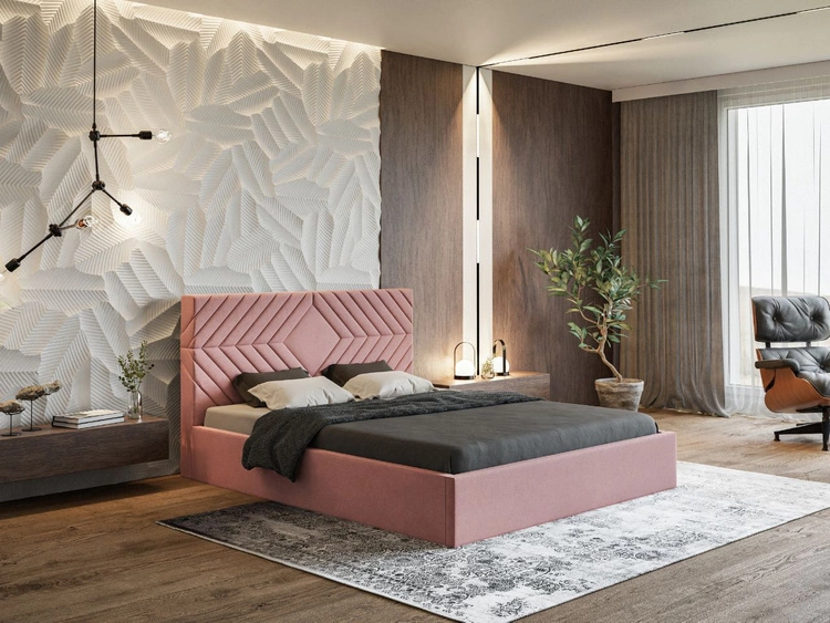 Łóżko tapicerowane z pojemnikiem i stelażem 160x200 Loris Różowe