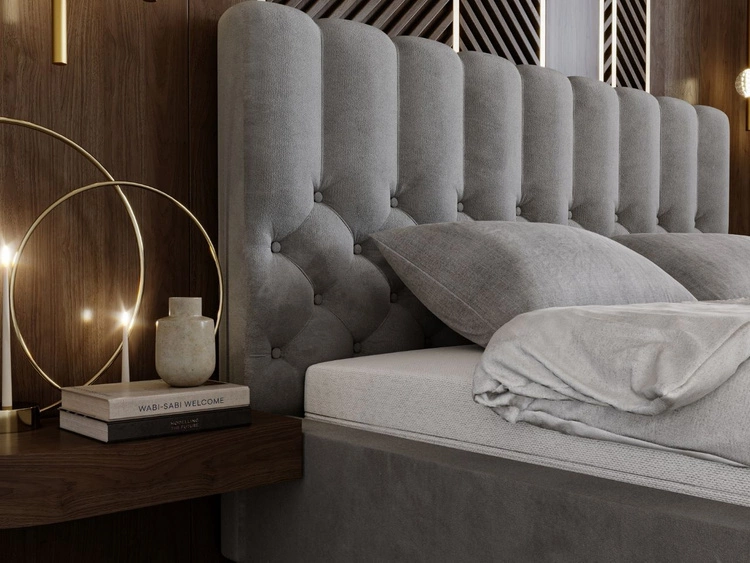 Łóżko tapicerowane z pojemnikiem i stelażem 200x200 cm Roma Szare