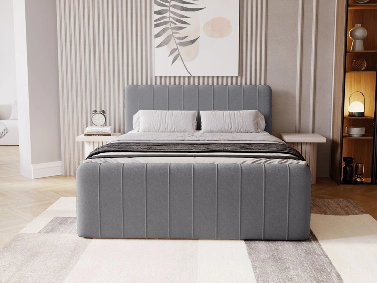 Łóżko kontynentalne z pojemnikiem na pościel 160x200 Osteno Ciemnoszare