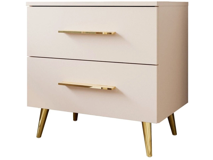 Stolik nocny z dwoma szufladami na złotych nóżkach Nuveo Kaszmir