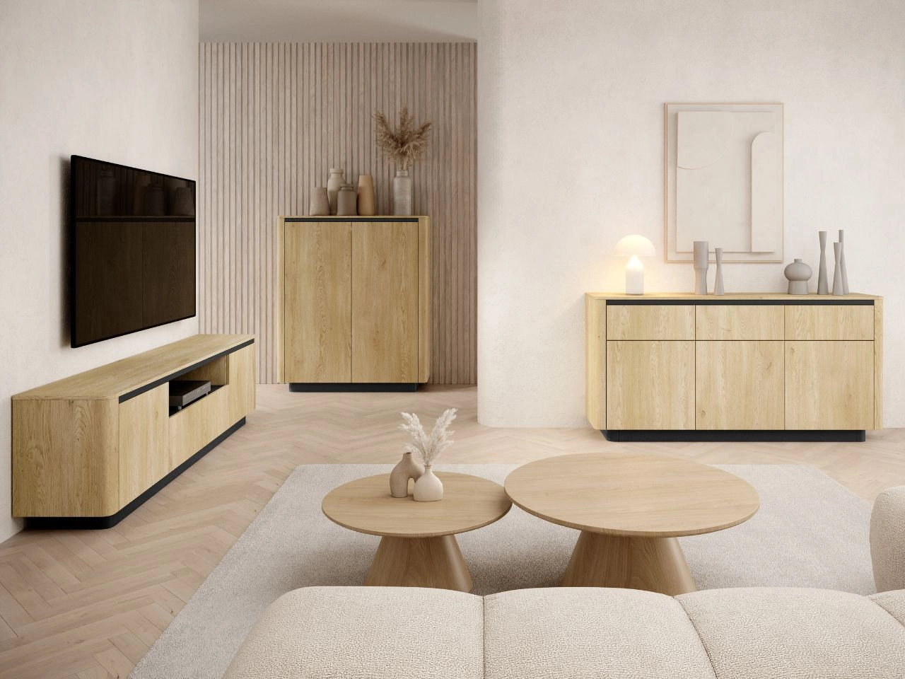 Zestaw mebli do pokoju dziennego Fascino Dąb Cremona, czarny