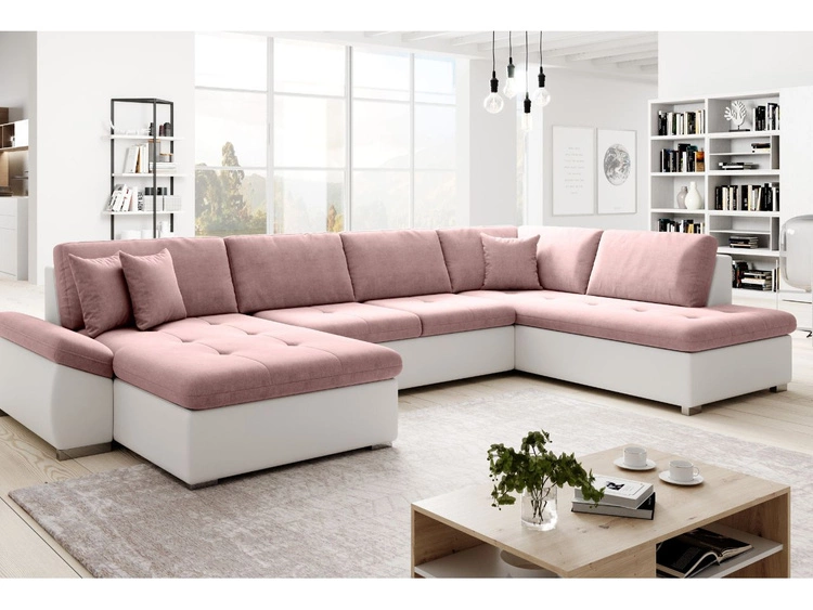 Narożnik U prawy z funkcją spania Moni U Różowy