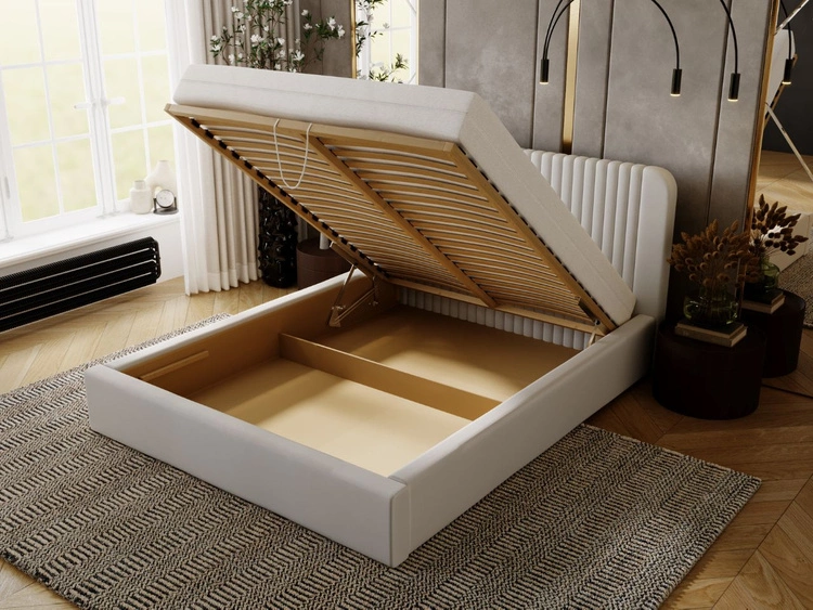 Łóżko tapicerowane z pojemnikiem i stelażem 140x200 Malmo Jasny szary