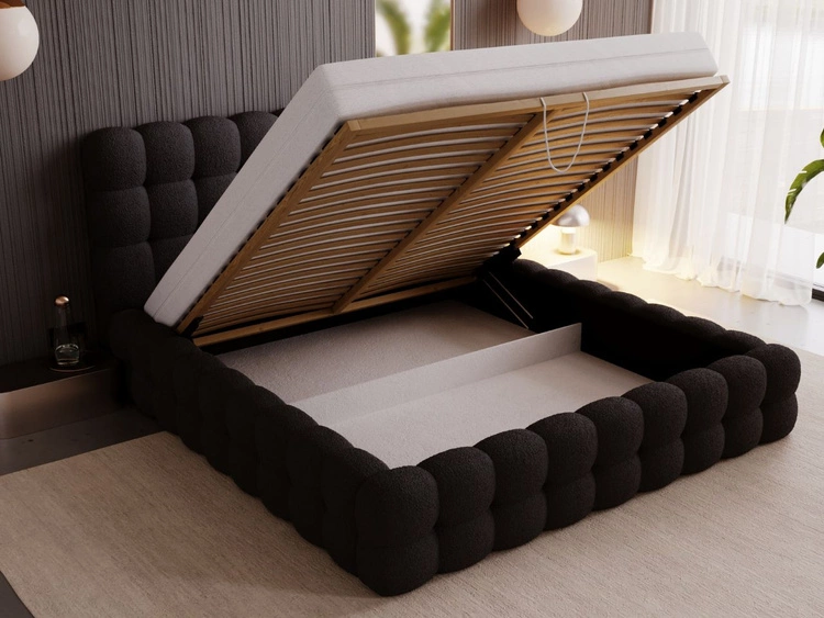 Łóżko tapicerowane z pojemnikiem i stelażem 200x200 Twist Czarny