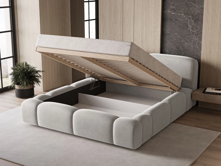 Łóżko tapicerowane z pojemnikiem i stelażem 180x200 Aubi Szare