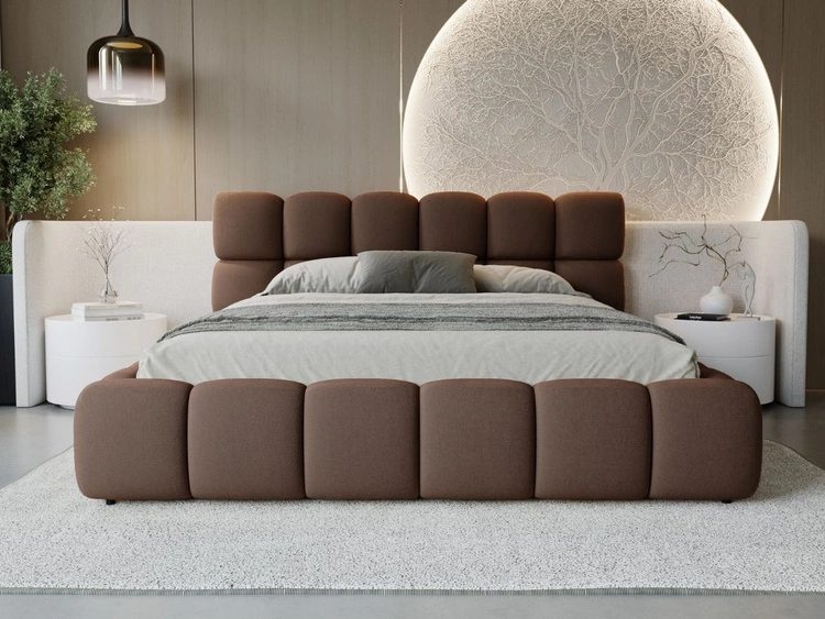 Łóżko tapicerowane z pojemnikiem i stelażem 200x200 Modo Brązowe