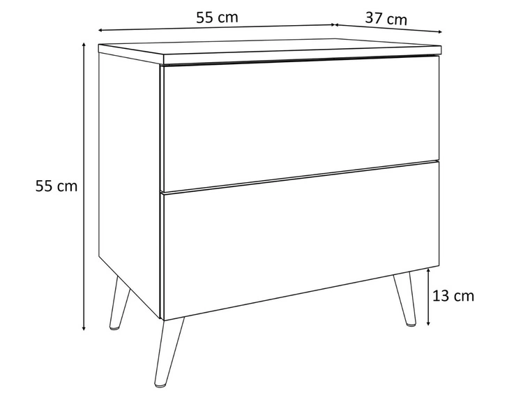 Stolik nocny z szufladami na srebrnych nogach Nuveo Czarny połysk