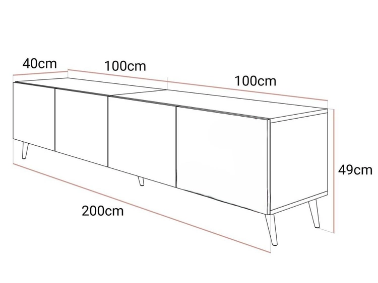 Szafka RTV pod telewizor z drzwiczkami na złotych nóżkach 200 cm Nodoo Kaszmir