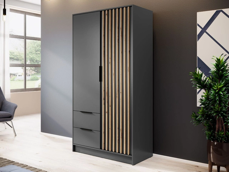 Szafa dwudrzwiowa z drzwiami uchylnymi 105 cm Macron Grafitowa z lamelami
